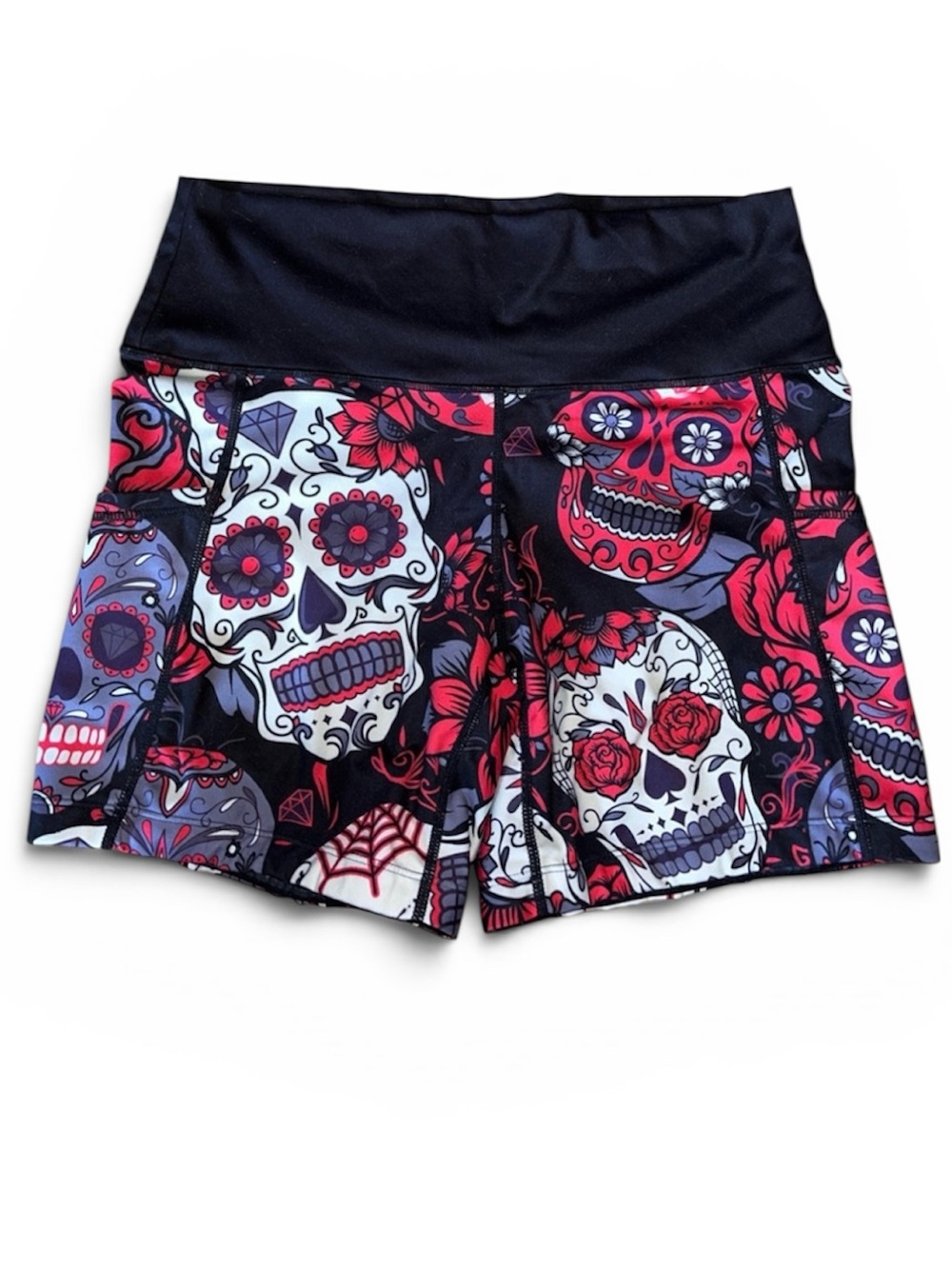 Constantly Varied Gear Black Red White day of the dead theme workout shorts